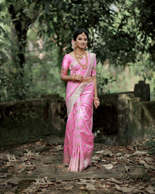 Deep Rose Pink Kanjivaram Silk Saree: Stunning Work with Matching Border Charm