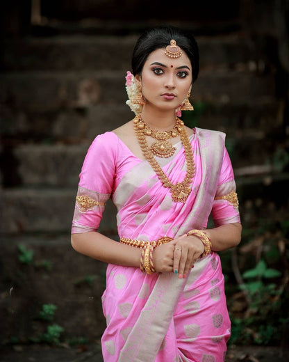 Deep Rose Pink Kanjivaram Silk Saree: Stunning Work with Matching Border Charm