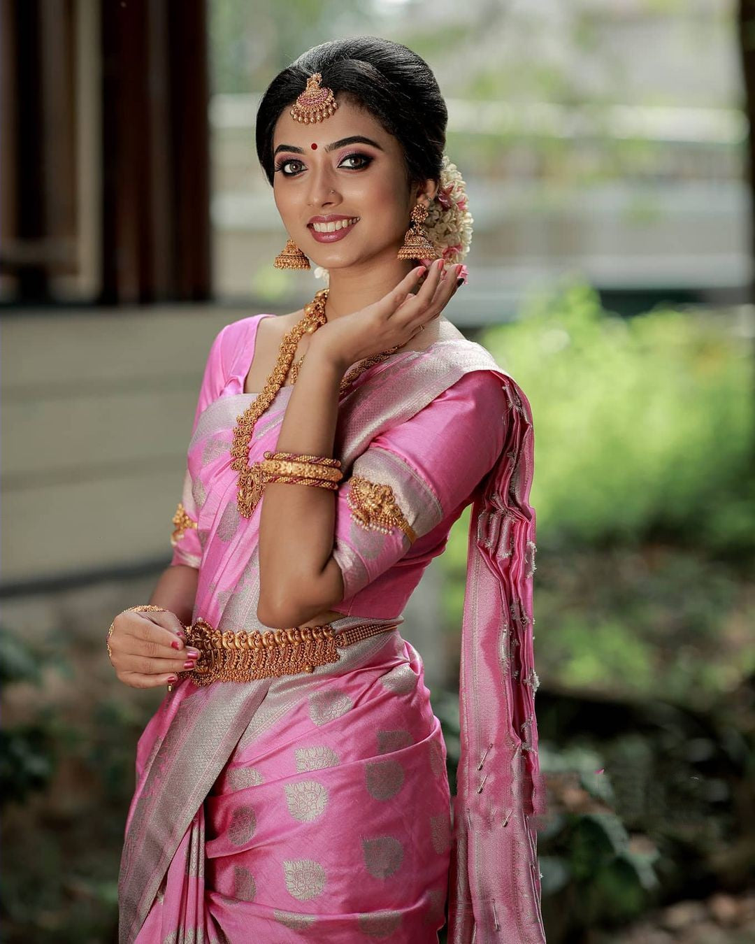 Deep Rose Pink Kanjivaram Silk Saree: Stunning Work with Matching Border Charm