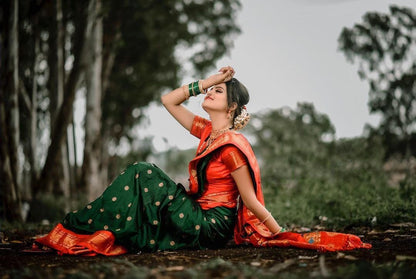 Vibrant Green Paithani Silk Saree with Elegant Golden Zari Accents