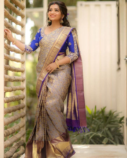 Mesmerizing Sky blueSoft Silk Kanjivaram Saree with Perfectly Coordinated Matching Border