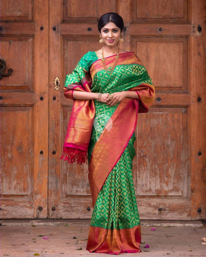 Traditional Green Kanjivaram Silk Saree with Matching Border for Festive Occasions