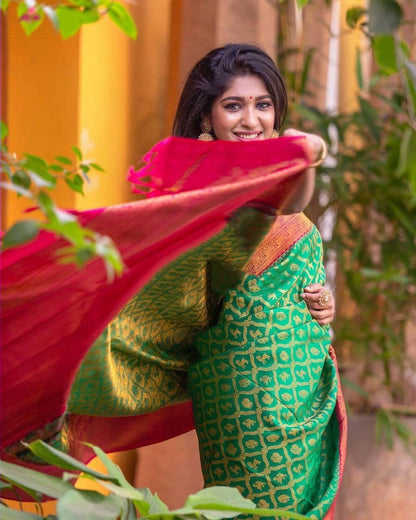 Traditional Green Kanjivaram Silk Saree with Matching Border for Festive Occasions