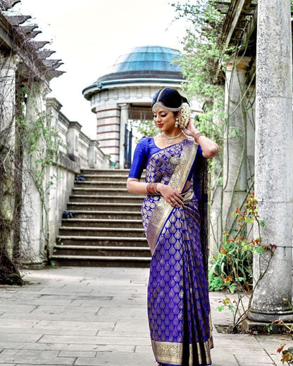 Radiate Royalty With Premium Kanjivaram Silk Saree in Elegant Blue