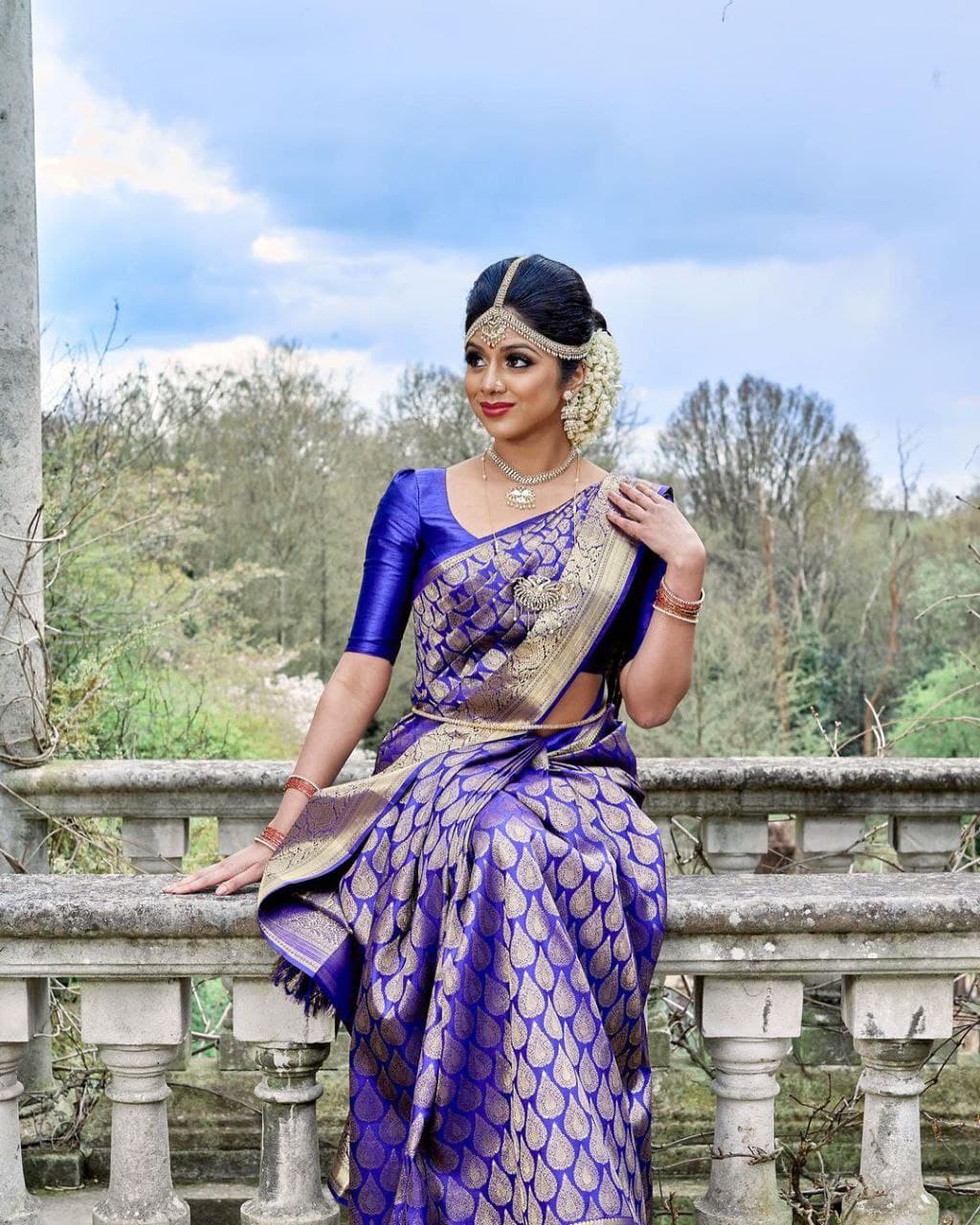 Radiate Royalty With Premium Kanjivaram Silk Saree in Elegant Blue