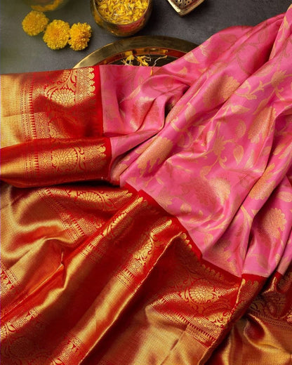 Luxurious Blush Pink Kanjivaram Saree with Unstitched Blouse