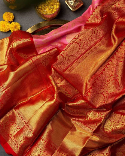 Luxurious Blush Pink Kanjivaram Saree with Unstitched Blouse