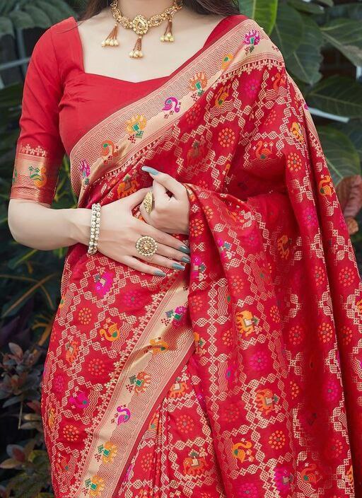 Stunning Red Bridal Saree with Intricate Golden Zari Work