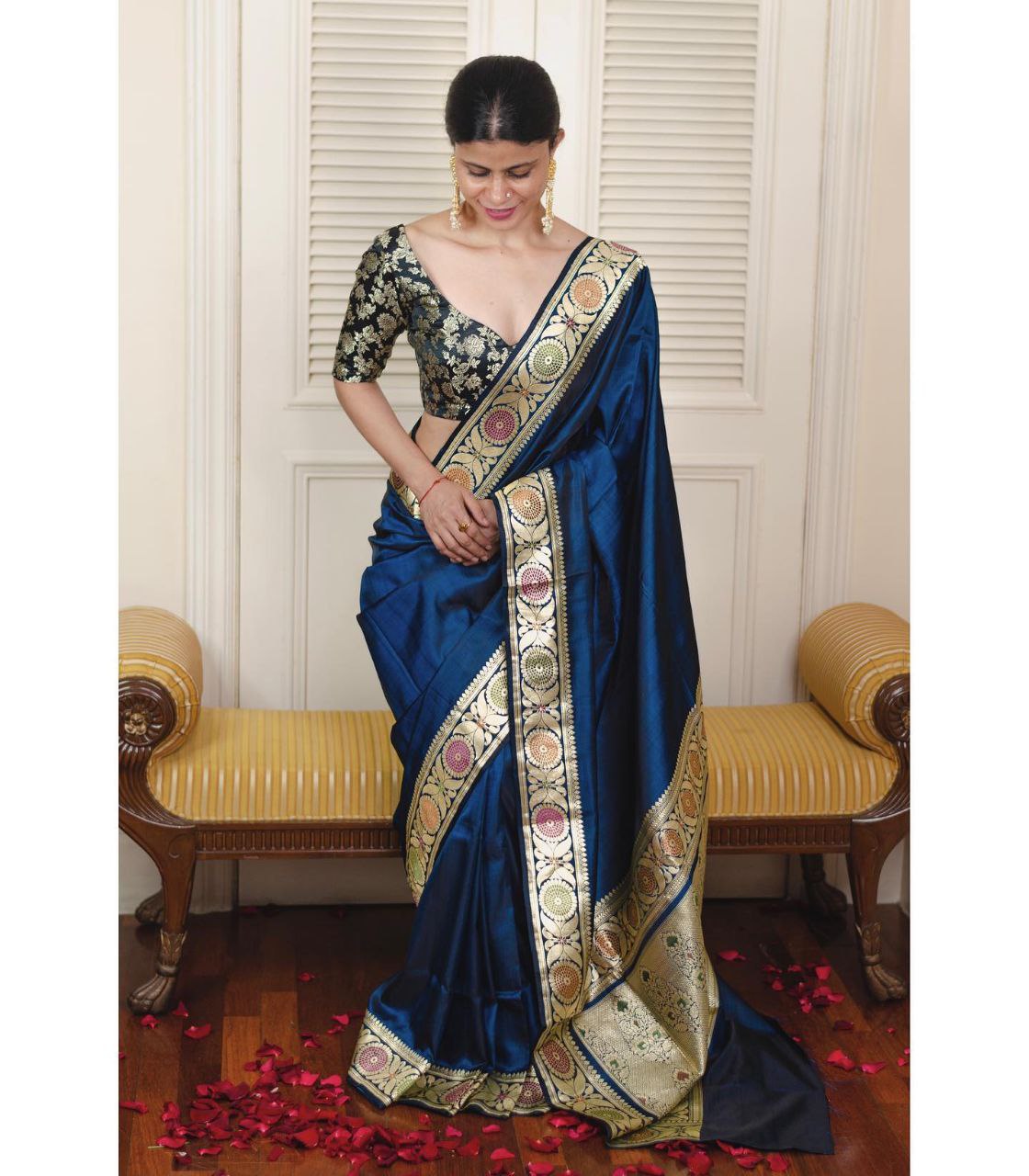 Charming Blue Kanjivaram Silk Saree with Traditional Borders