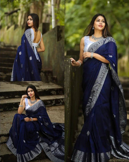 Stunning Blue Color Kanjivaram Saree with Soft Silk Finish and Elegant Border