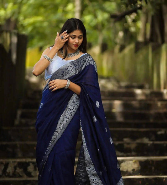 Stunning Blue Color Kanjivaram Saree with Soft Silk Finish and Elegant Border