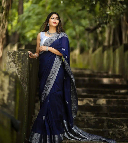 Stunning Blue Color Kanjivaram Saree with Soft Silk Finish and Elegant Border