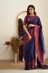 Royal Grace With Navy Blue Kanjivaram Silk Saree with Traditional Weaves