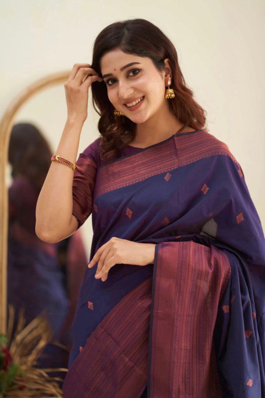 Royal Grace With Navy Blue Kanjivaram Silk Saree with Traditional Weaves