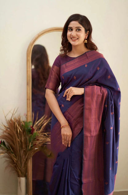 Royal Grace With Navy Blue Kanjivaram Silk Saree with Traditional Weaves