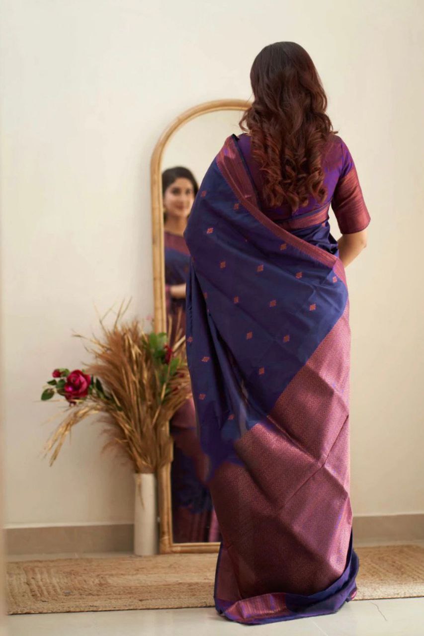 Royal Grace With Navy Blue Kanjivaram Silk Saree with Traditional Weaves