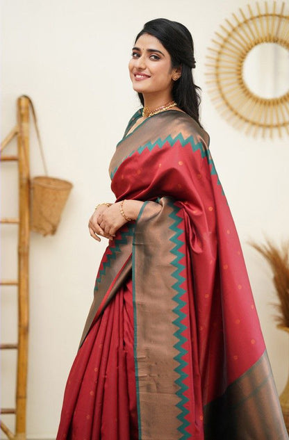 Stunning Maroon Soft Silk Kanjivaram Saree with Attractive Zigzag Border Highlights