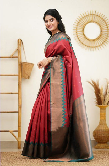 Stunning Maroon Soft Silk Kanjivaram Saree with Attractive Zigzag Border Highlights