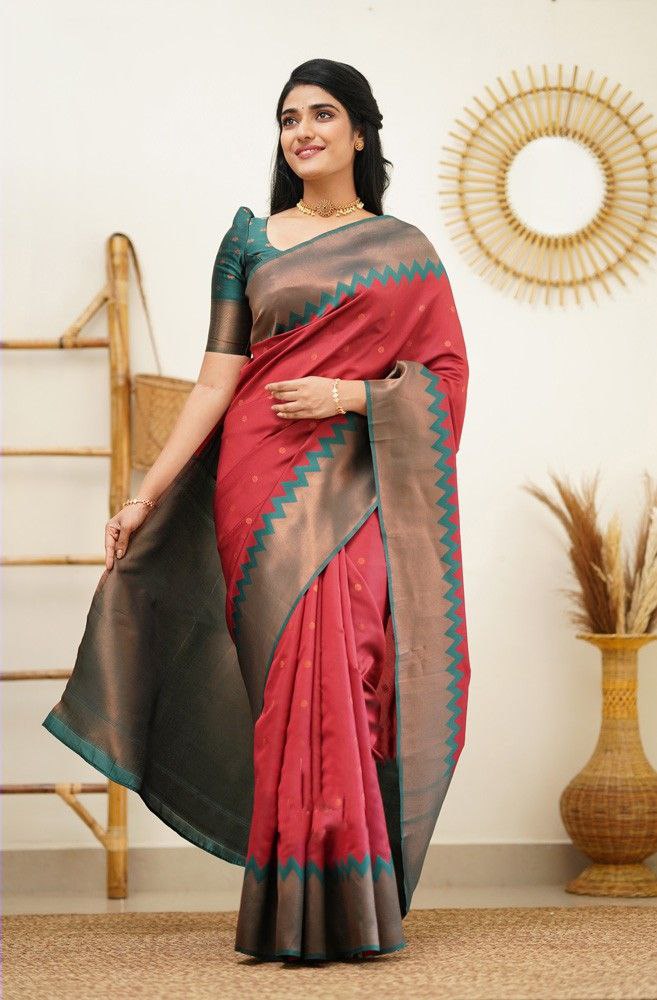 Stunning Maroon Soft Silk Kanjivaram Saree with Attractive Zigzag Border Highlights