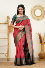 Stunning Maroon Soft Silk Kanjivaram Saree with Attractive Zigzag Border Highlights