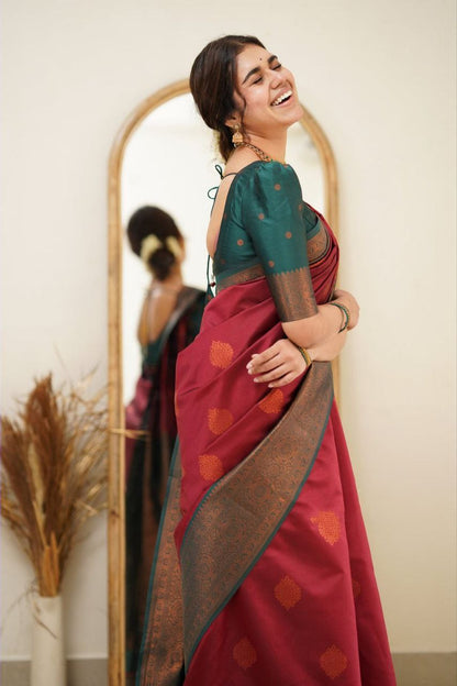 Pure Soft Silk Maroon Kanjivaram Saree with Attractive Designer Border