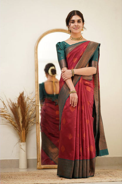 Pure Soft Silk Maroon Kanjivaram Saree with Attractive Designer Border