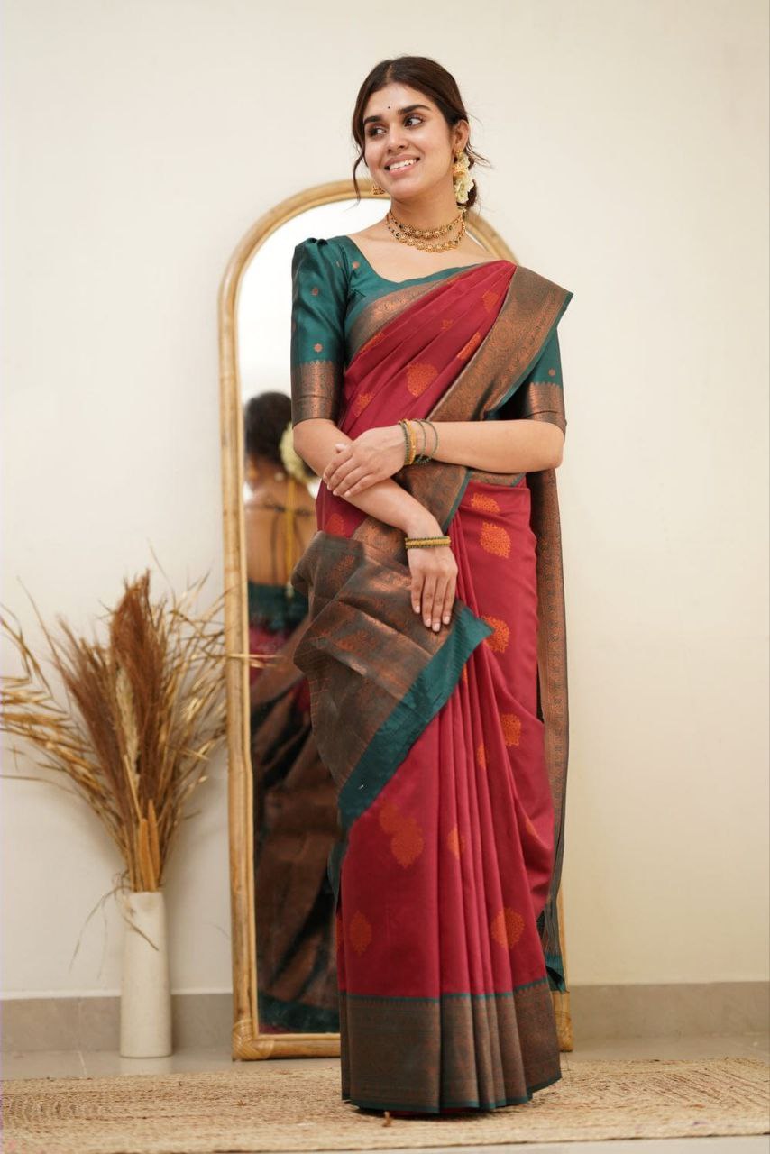 Pure Soft Silk Maroon Kanjivaram Saree with Attractive Designer Border