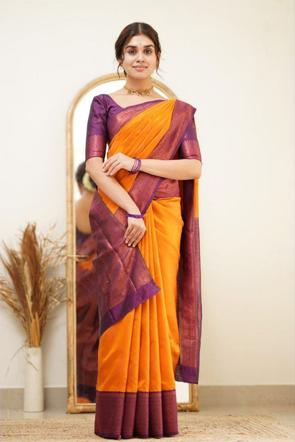 Pure Soft Silk Yellow Kanjivaram Saree with Attractive Designer Border