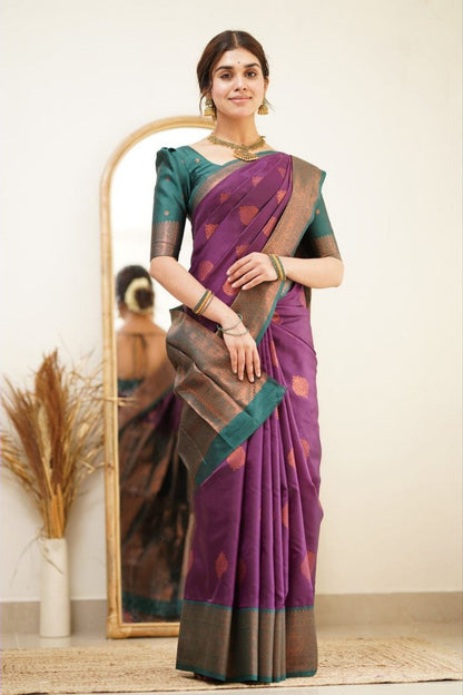 Pure Soft Silk Purple Kanjivaram Saree with Attractive Designer Border