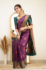 Pure Soft Silk Purple Kanjivaram Saree with Attractive Designer Border