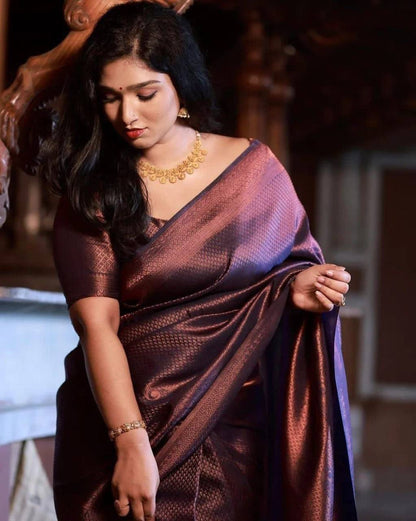 Royal Purple Kanjivaram Saree with Matching Border for Festive Elegance