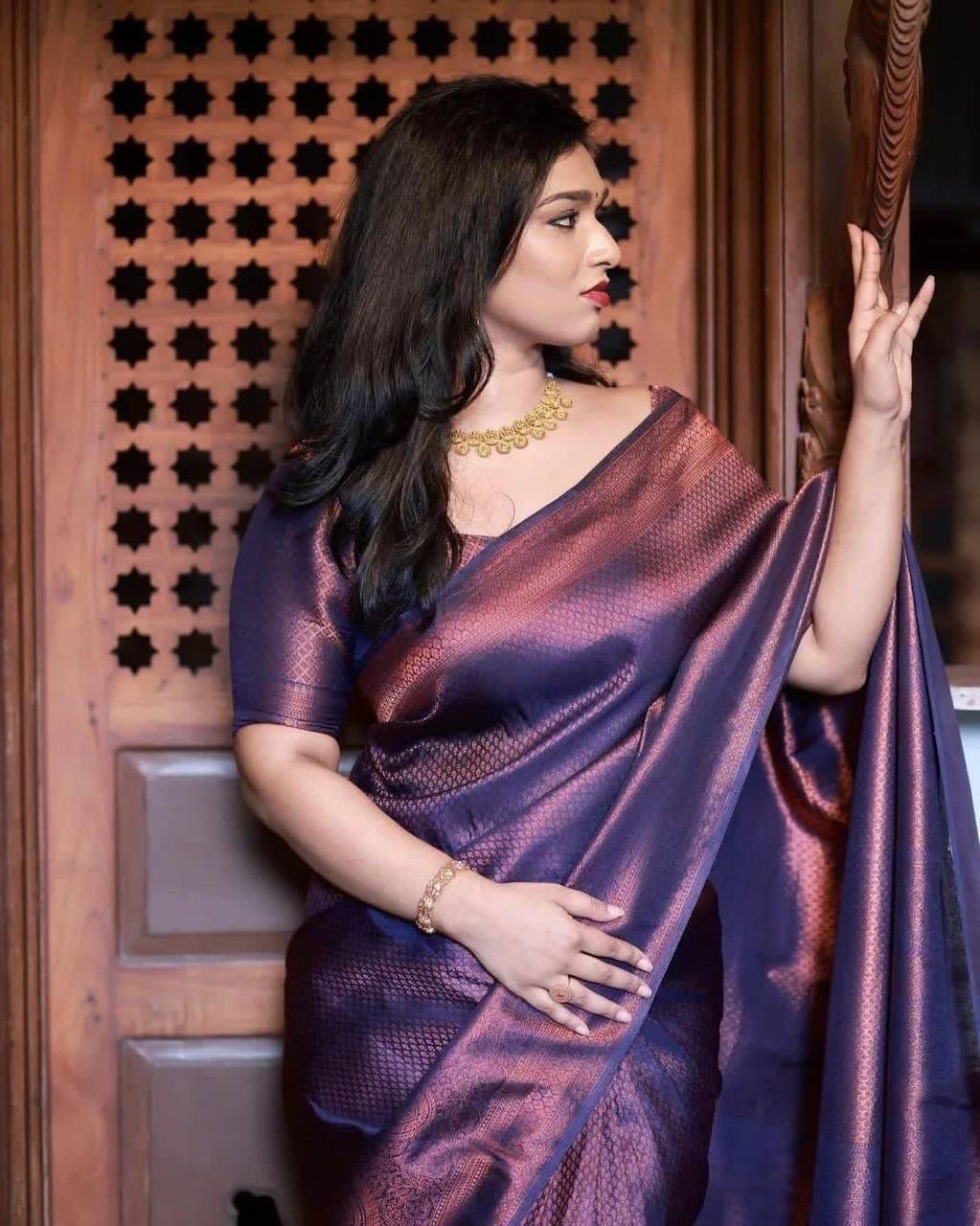 Royal Purple Kanjivaram Saree with Matching Border for Festive Elegance