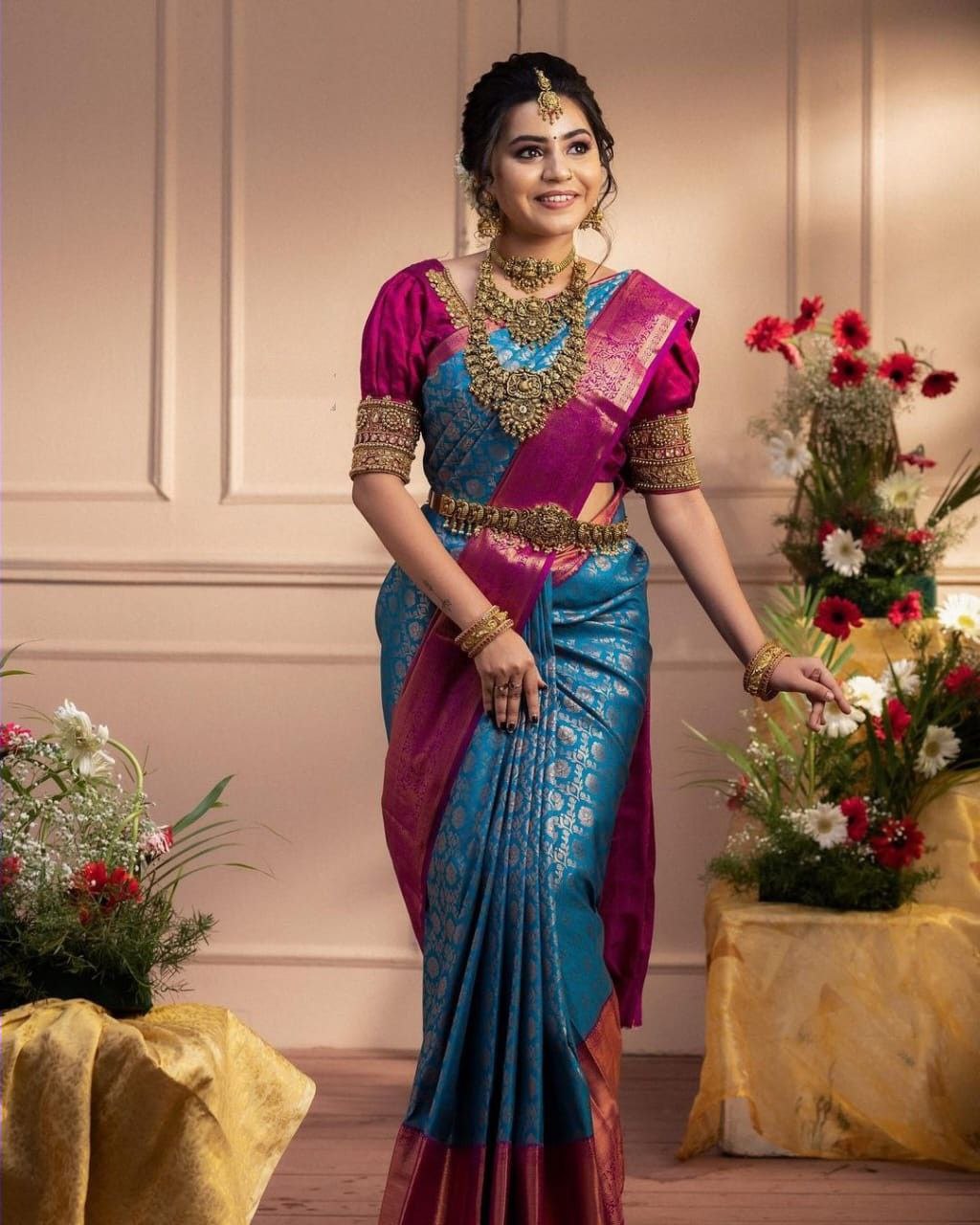 Sky Blue Designer Kanjivaram Saree with Beautiful Details and Luxe Appeal