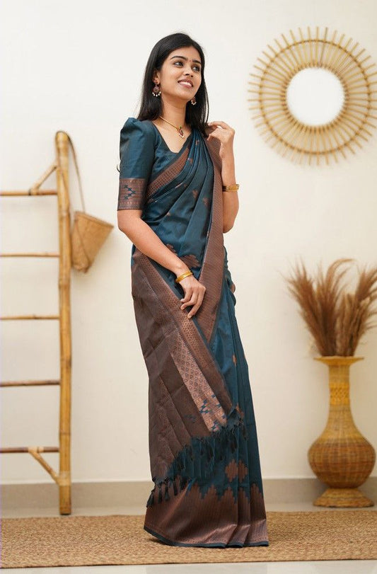 Timeless Mor Pich Color Soft Kanjivaram Saree with Gorgeous Matching Border for Every Occasion