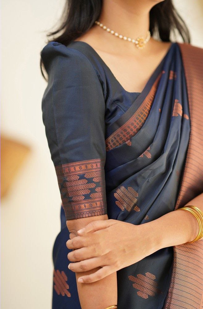 Timeless Navy Blue Color Soft Kanjivaram Saree with Gorgeous Matching Border for Every Occasion