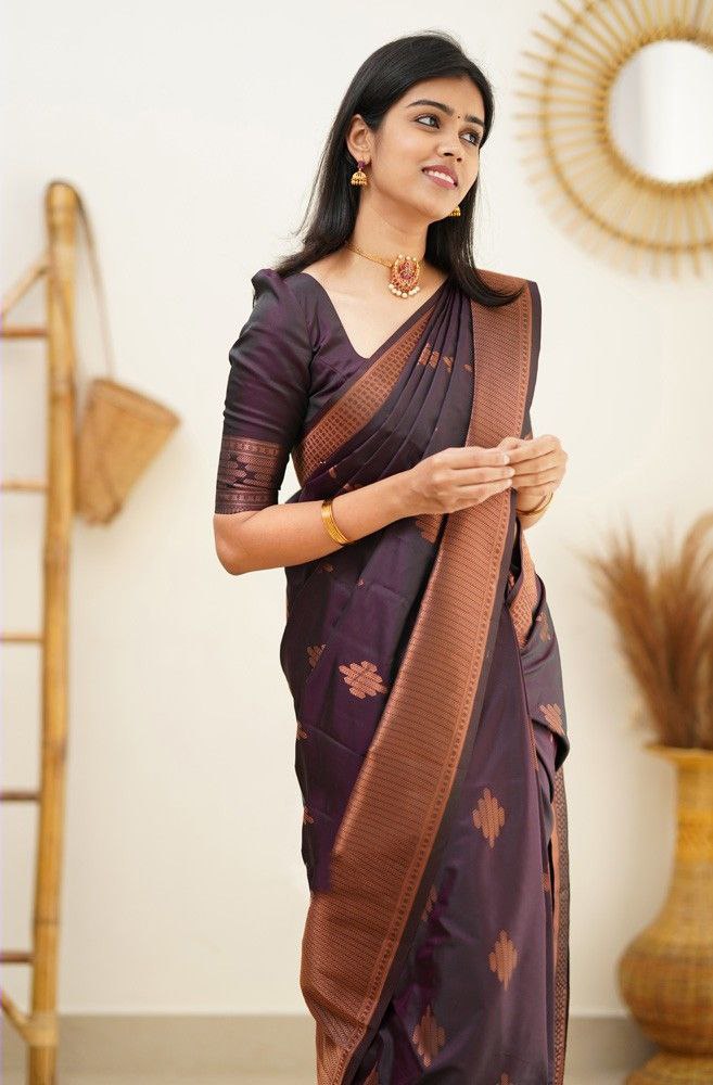 Timeless Wine Color Soft Kanjivaram Saree with Gorgeous Matching Border for Every Occasion