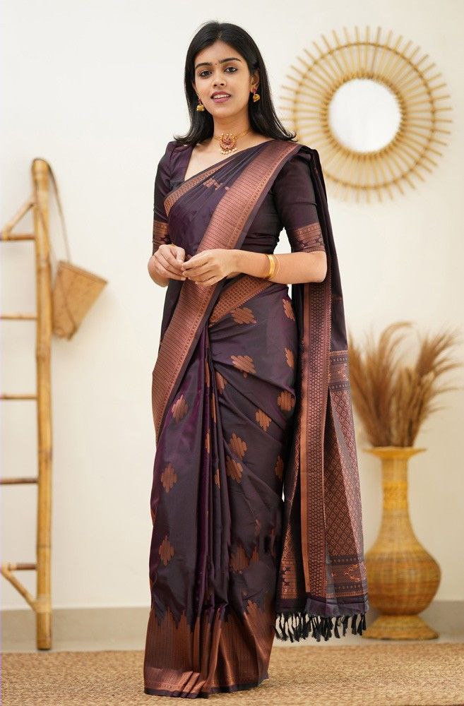 Timeless Wine Color Soft Kanjivaram Saree with Gorgeous Matching Border for Every Occasion