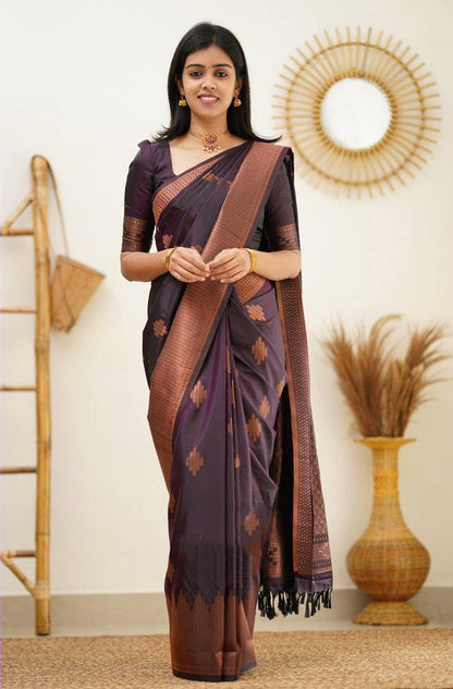 Timeless Wine Color Soft Kanjivaram Saree with Gorgeous Matching Border for Every Occasion