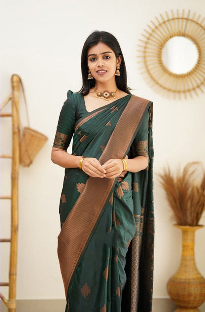 Timeless Green Soft Kanjivaram Saree with Gorgeous Matching Border for Every Occasion