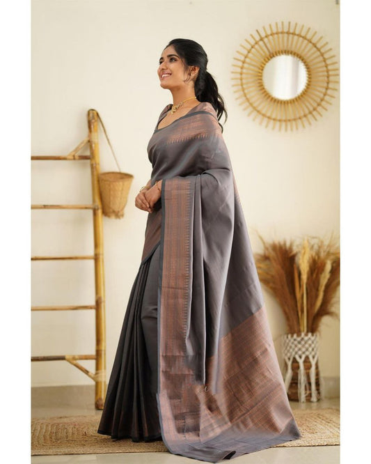 Elegant Grey Color Kanjivaram Silk Saree with Stunning Matching Border for Festive Looks