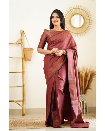 Elegant Maroon Color Kanjivaram Silk Saree with Stunning Matching Border for Festive Looks