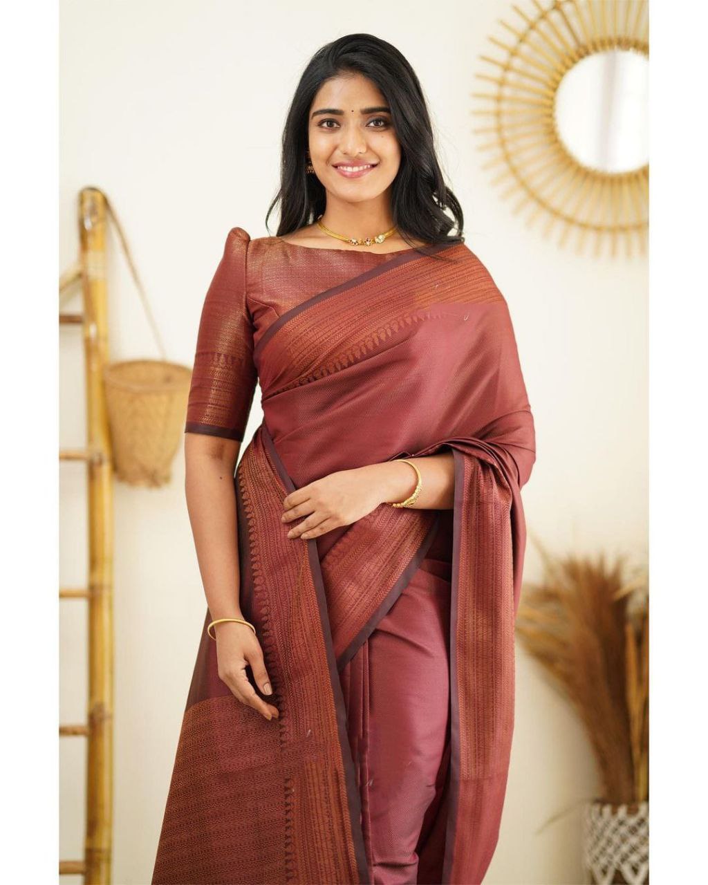 Elegant Maroon Color Kanjivaram Silk Saree with Stunning Matching Border for Festive Looks