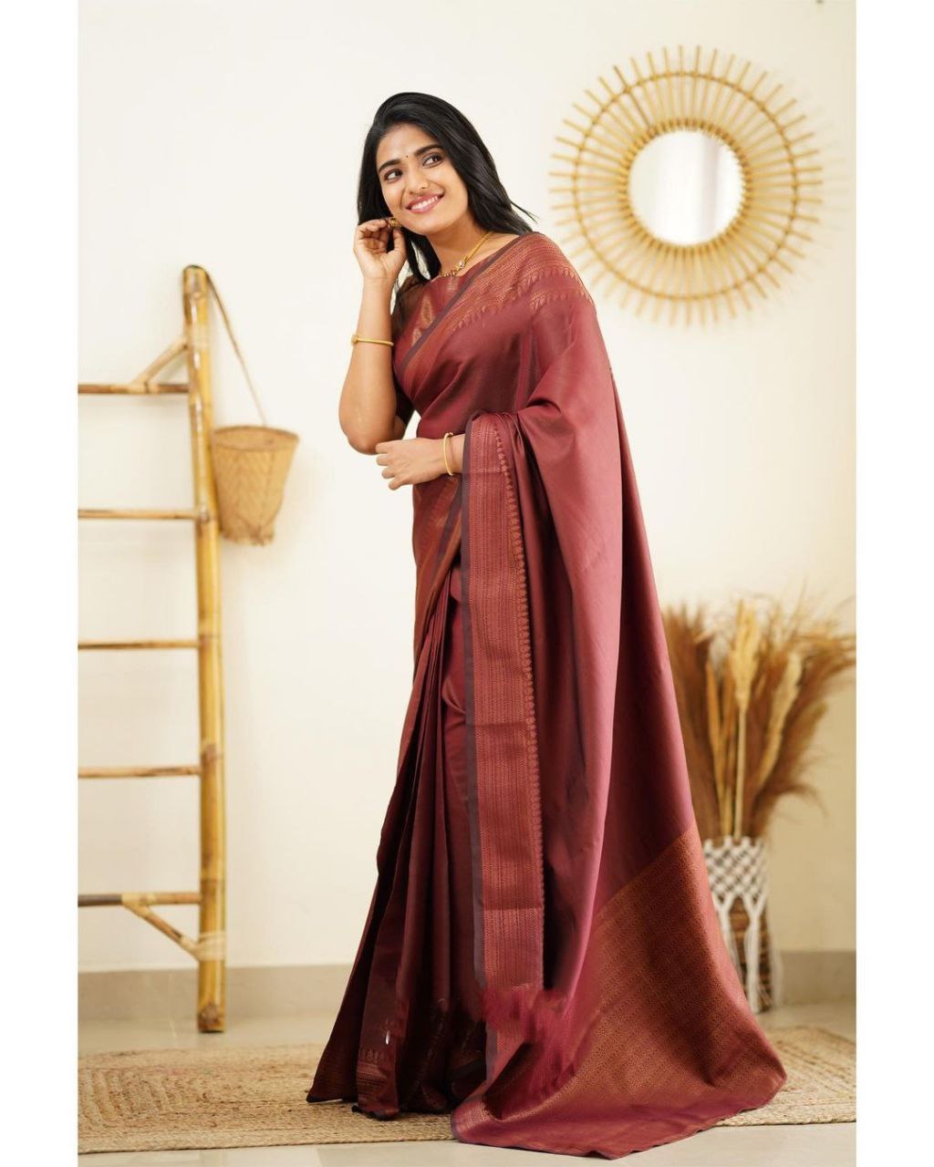 Elegant Maroon Color Kanjivaram Silk Saree with Stunning Matching Border for Festive Looks