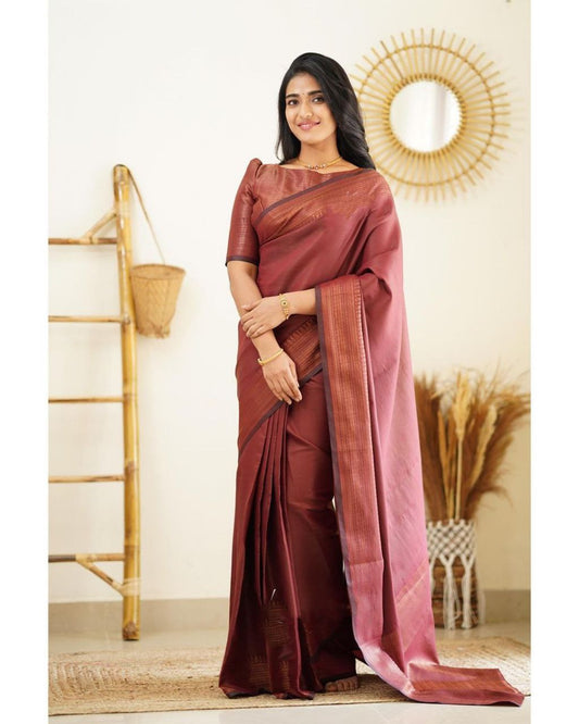 Elegant Maroon Color Kanjivaram Silk Saree with Stunning Matching Border for Festive Looks