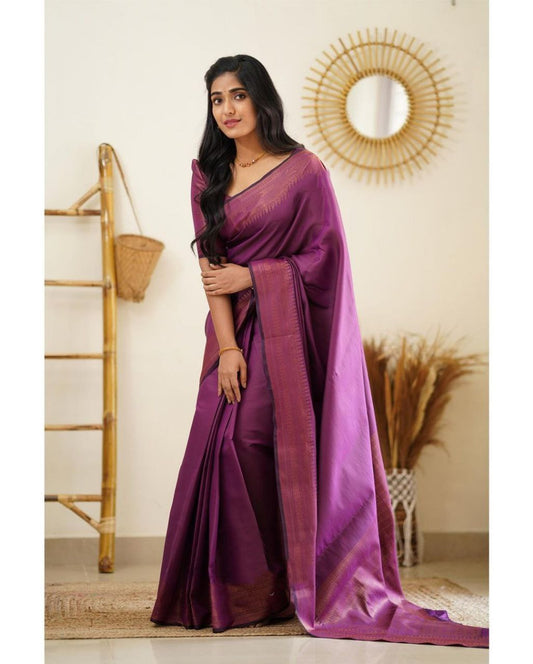 Elegant Magenta Color Kanjivaram Silk Saree with Stunning Matching Border for Festive Looks