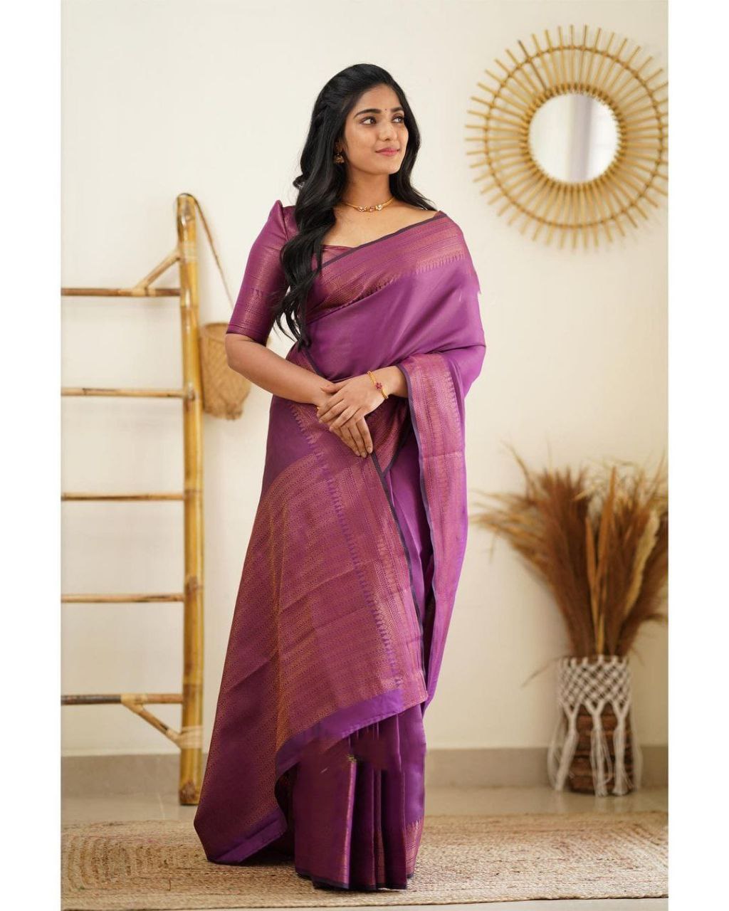 Elegant Magenta Color Kanjivaram Silk Saree with Stunning Matching Border for Festive Looks