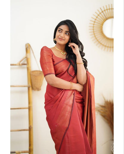 Elegant Red Color Kanjivaram Silk Saree with Stunning Matching Border for Festive Looks