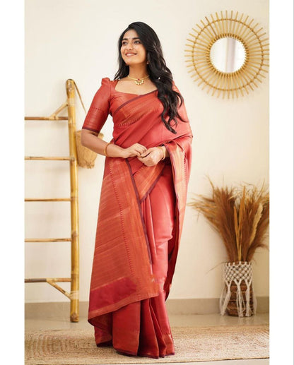 Elegant Red Color Kanjivaram Silk Saree with Stunning Matching Border for Festive Looks