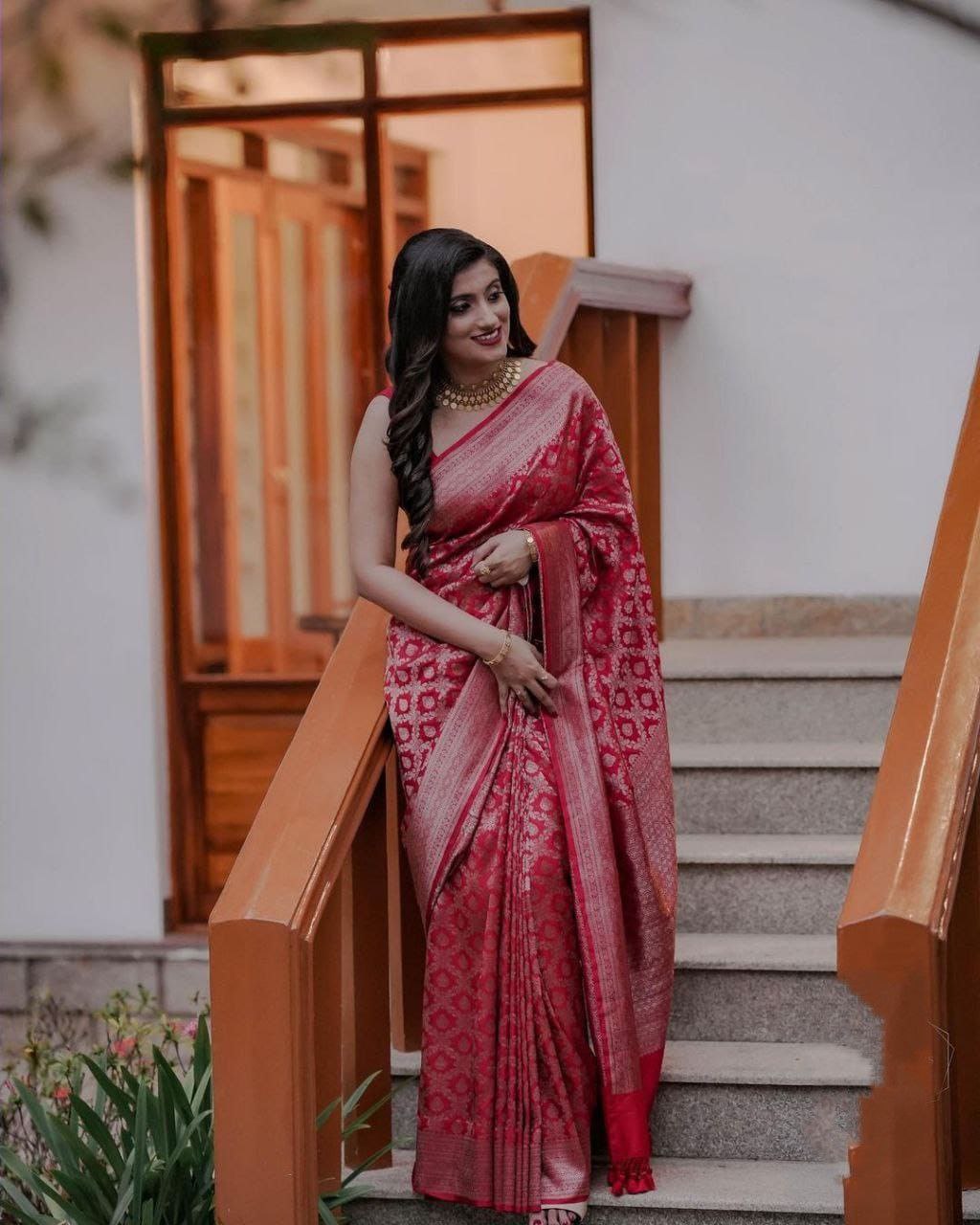 Vibrant Red Kanjivaram Silk Saree with Matching Border - Iconic Ethnic Wear Choice