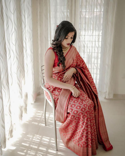 Vibrant Red Kanjivaram Silk Saree with Matching Border - Iconic Ethnic Wear Choice